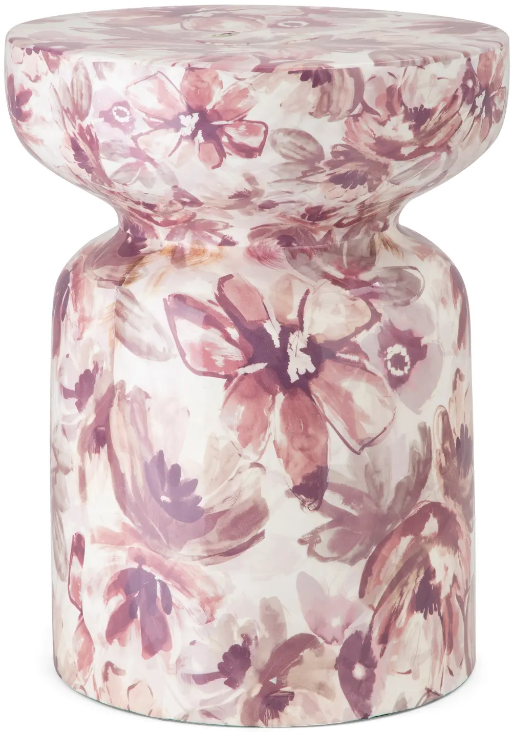 18 Inch Blush Pink and Purple Floral Garden Stool-1
