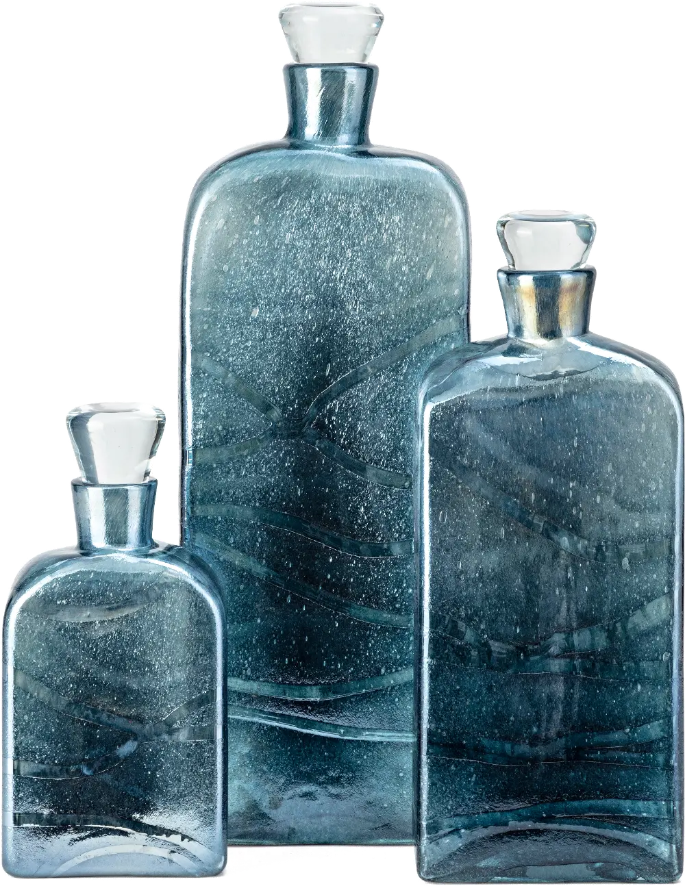 13 Inch Blue-Green Art Glass Deco Bottle with Stopper - Winderly-1