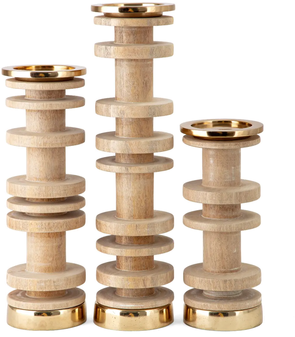 16  Light Neutral Wood and Gold Metal Candle Holder-1