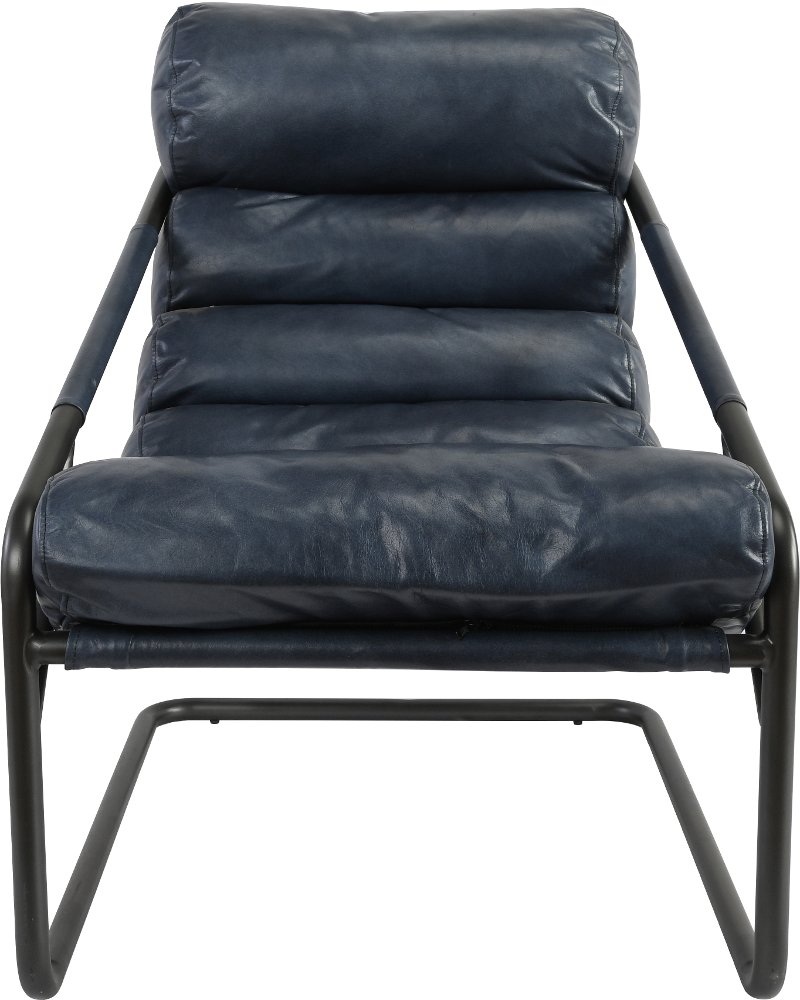 Contemporary Blue Top Grain Leather, Black Leather Accent Chair
