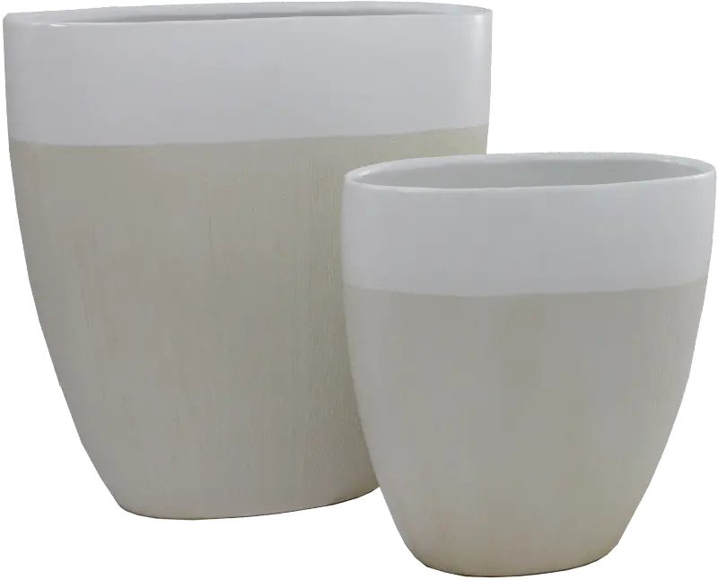 15 Inch Two Tone Tan and White Ceramic Vase