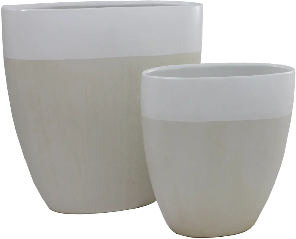 12 Inch Two Tone Tan and White Ceramic Vase-1