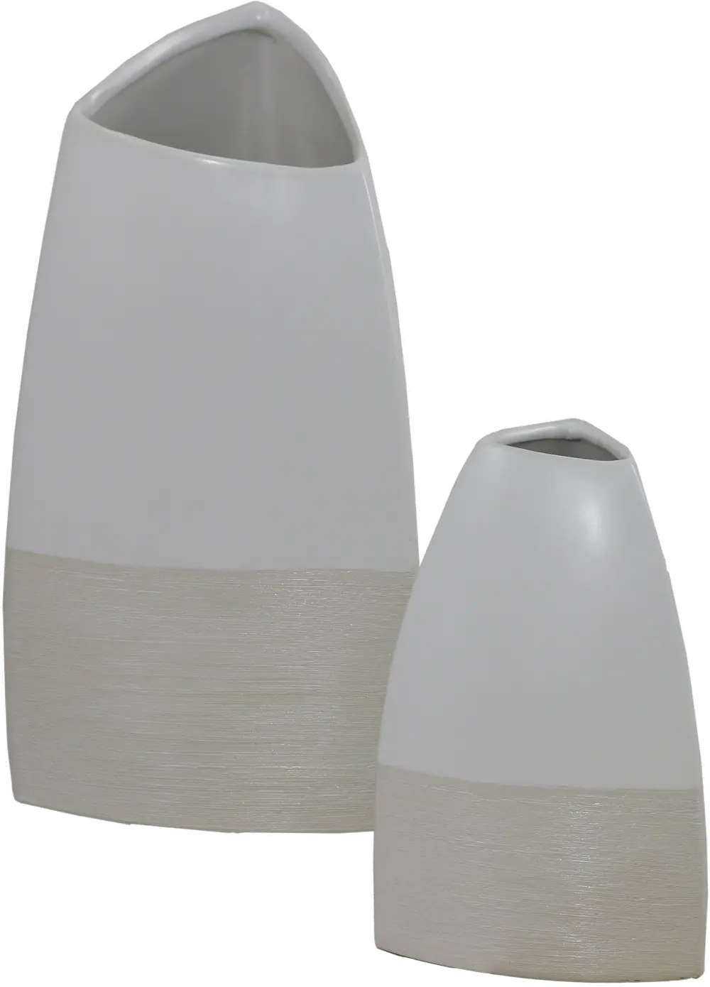 9 Inch Two Tone Tan and White Triangle Shaped Vase-1
