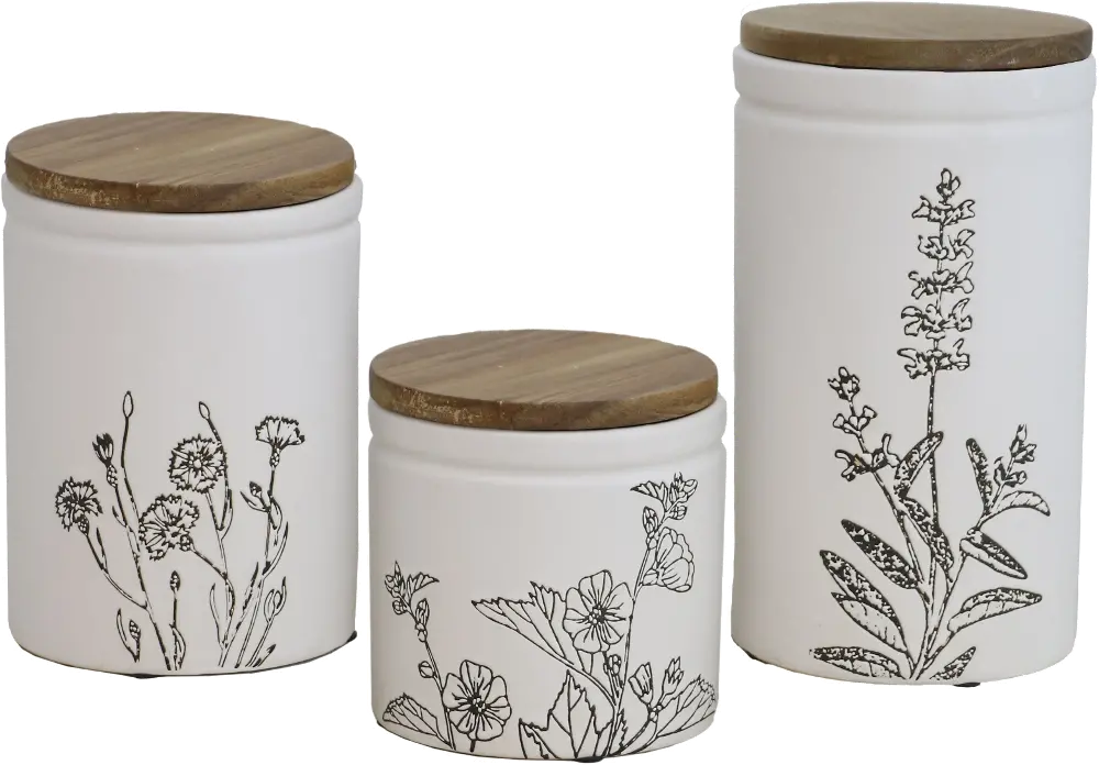 9 Inch White Ceramic Floral Lidded Jar-1
