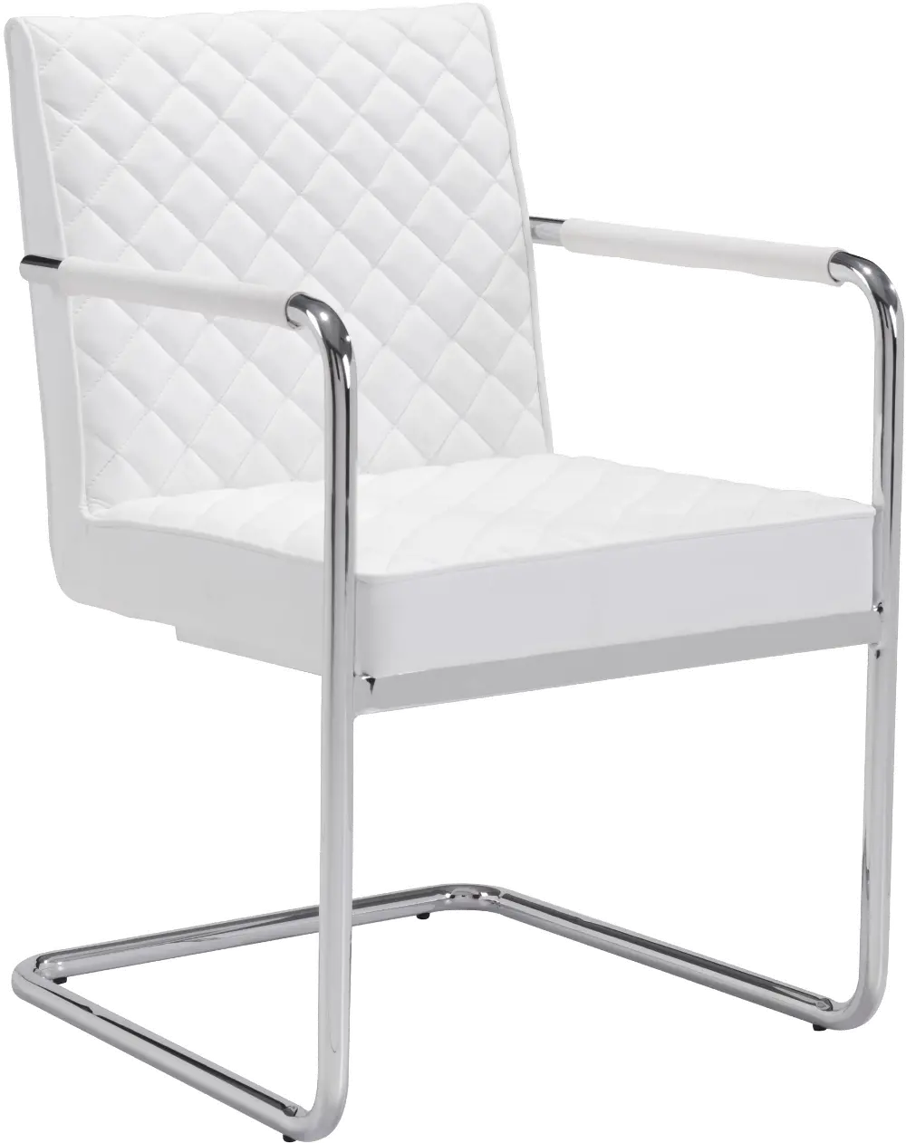 White and Chrome Upholstered Dining Room Armchair (Set of 2) - Quilt-1