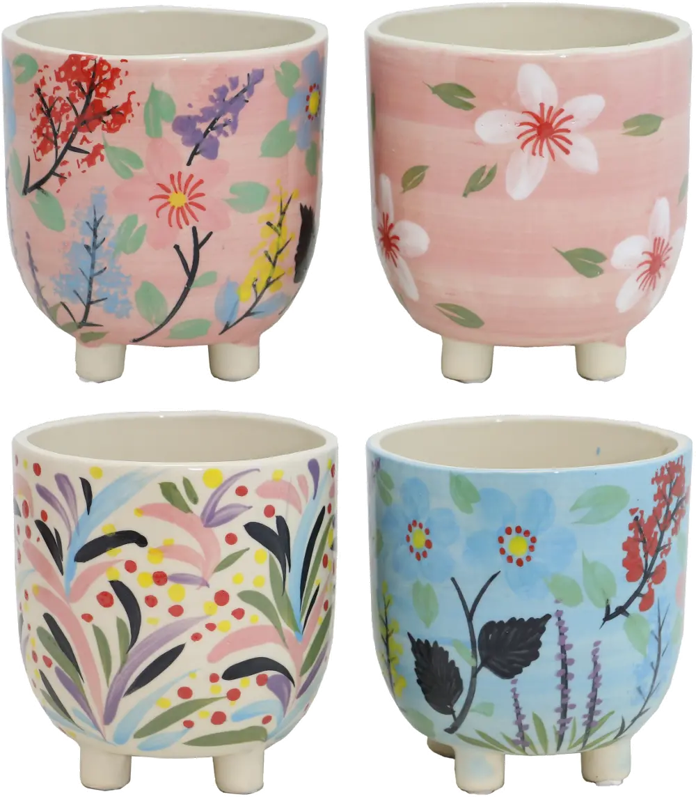Assorted 5 Inch Multi Color Floral Footed Pot-1