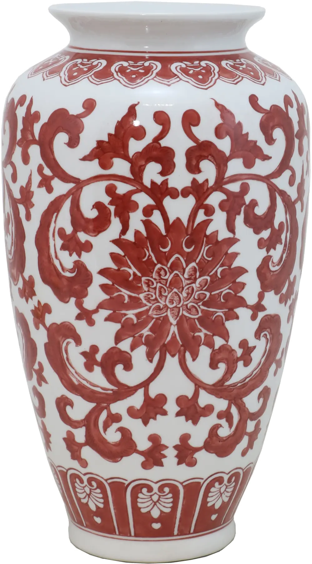 15 Inch Red and White Floral Ceramic Vase-1