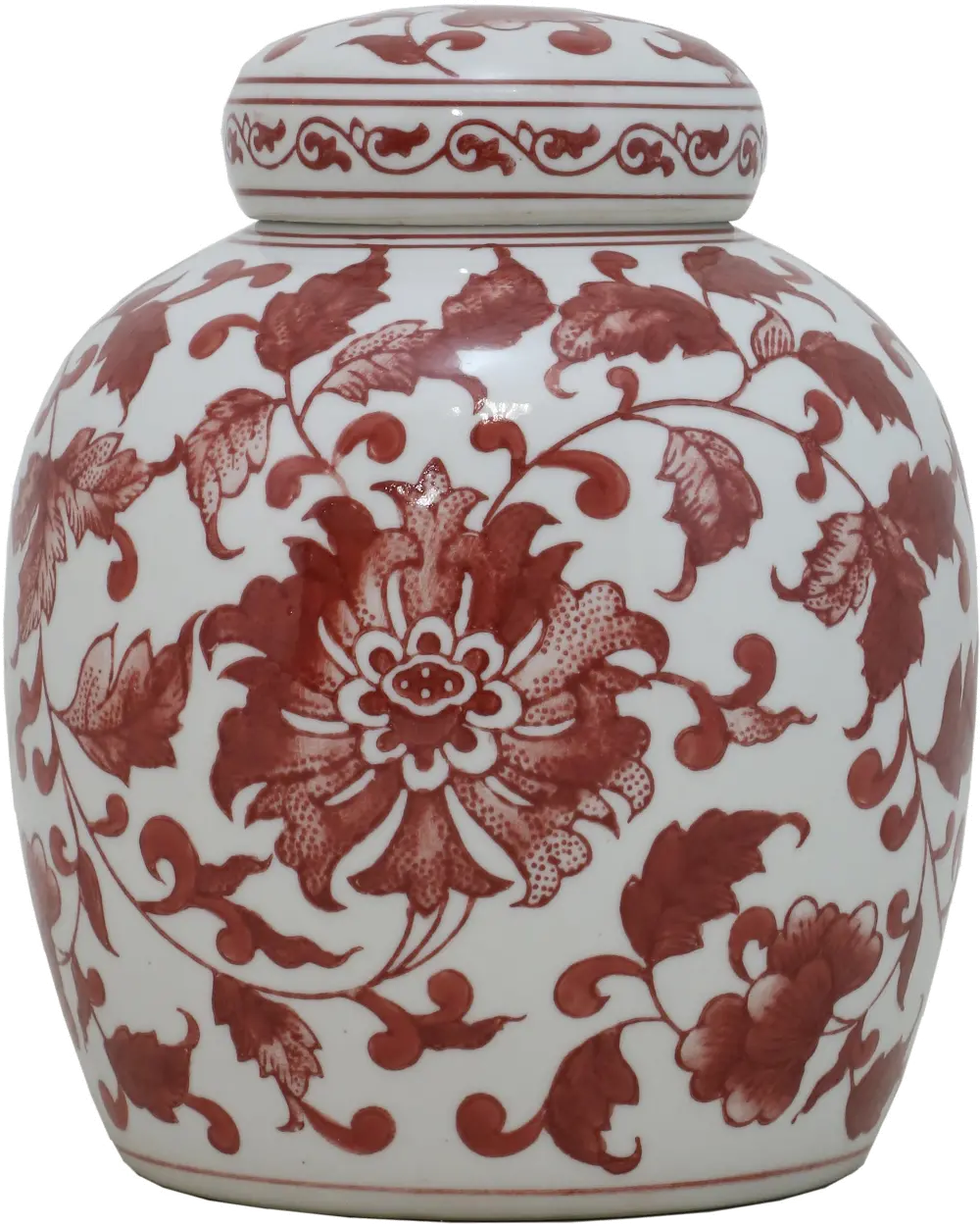 8 Inch Red and White Ceramic Jar with Lid-1