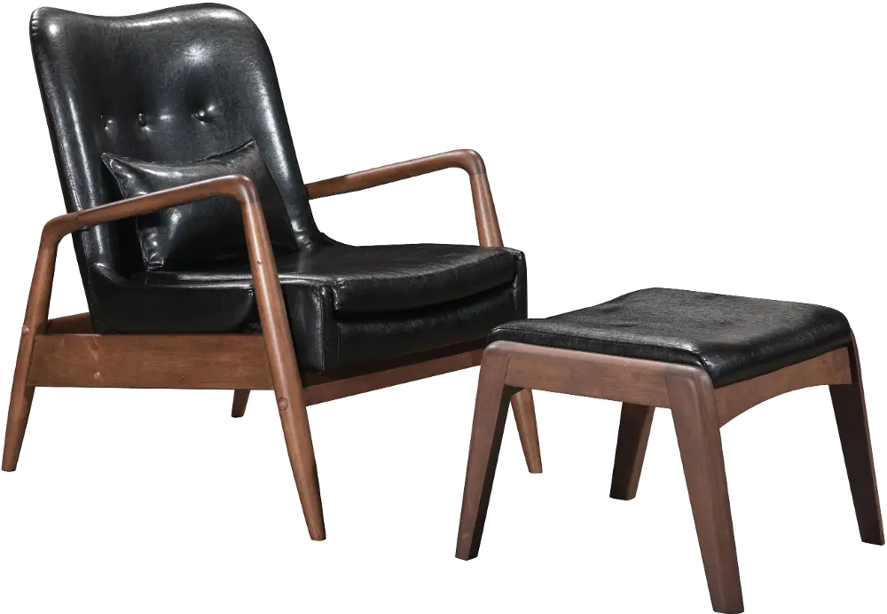 Mid Century Modern Black Lounge Chair and Ottoman - Bully-1
