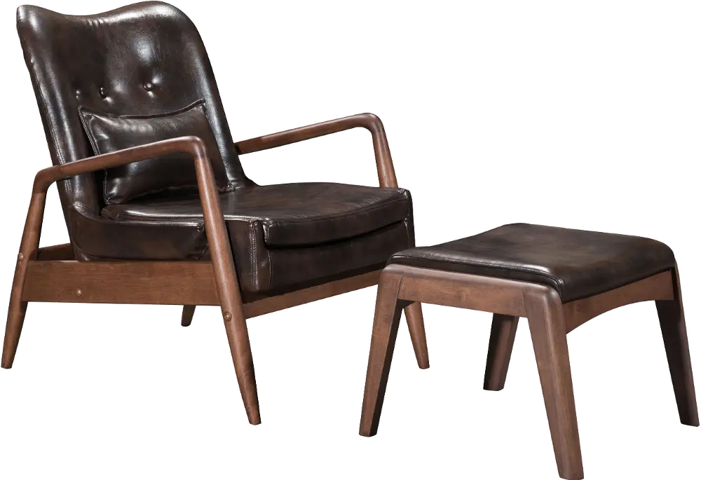 Mid Century Modern Brown Lounge Chair and Ottoman - Bully-1