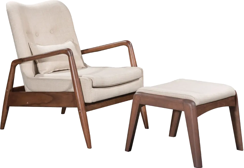 Mid Century Modern Beige Lounge Chair and Ottoman - Bully-1
