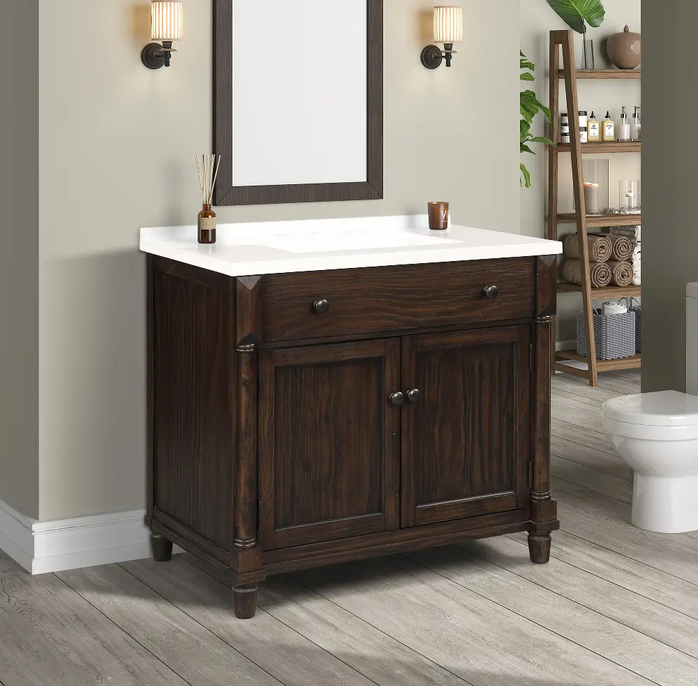 37 Inch Dark Brown Single Bathroom Vanity with Sink - Almada-1