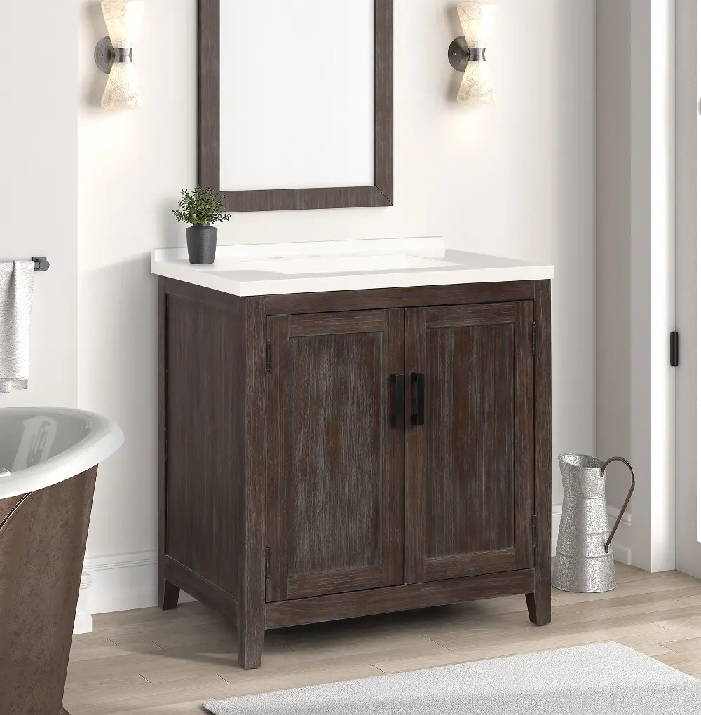 31 Inch Distressed Brown Single Bathroom Vanity with Sink - Paredes-1