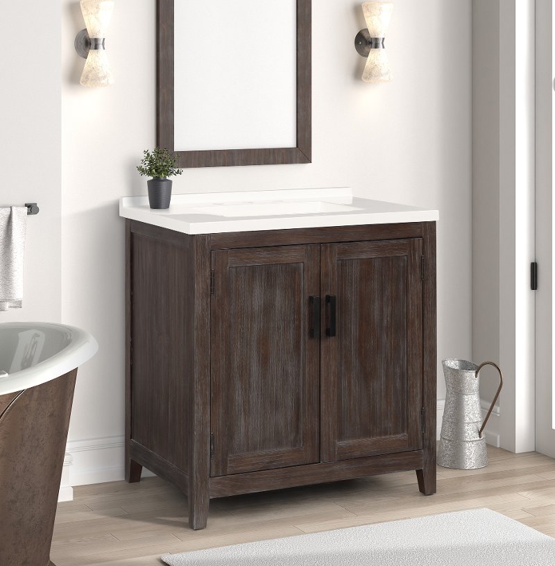 31 Inch Distressed Brown Single Bathroom Vanity With Sink Paredes Rc Willey - 27 Inch Wide Bathroom Vanity With Sink