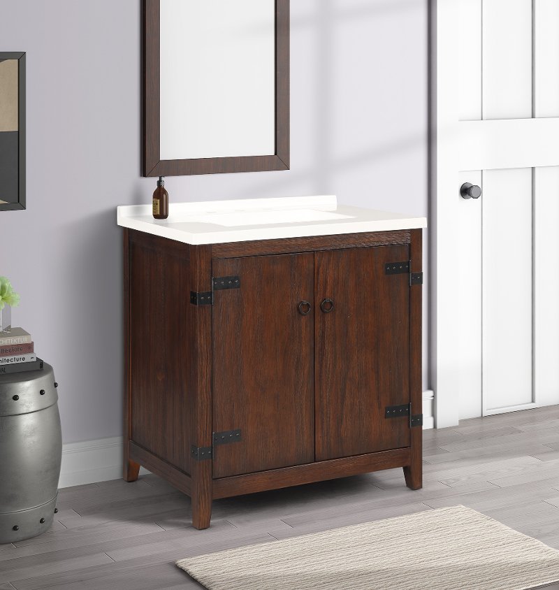 31 Inch Cherry Brown Single Bathroom, Single Vanity Cabinet With Sink