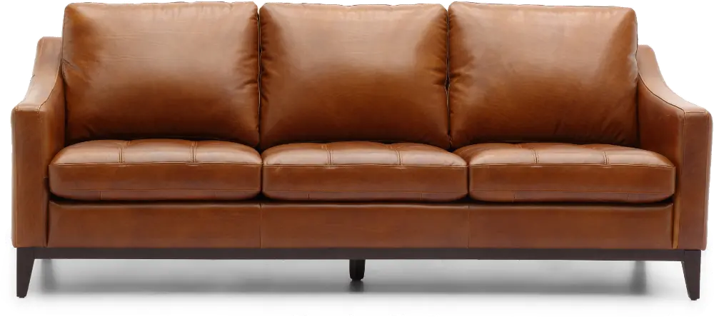 De la Cruz Mid Century Modern Brown Leather Sofa-1