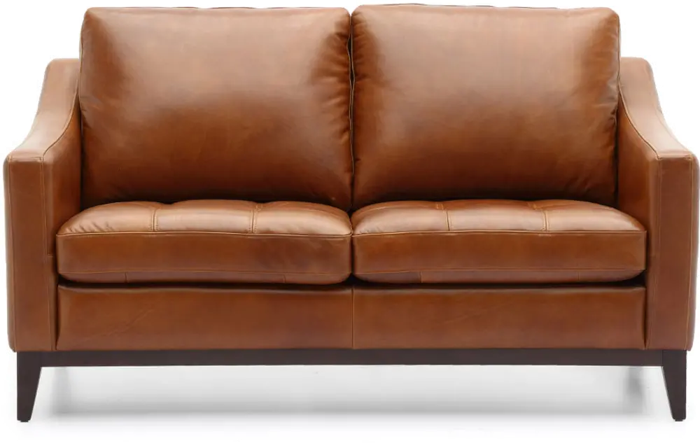Mid Century Modern Brown Leather Loveseat - Delacruz-1
