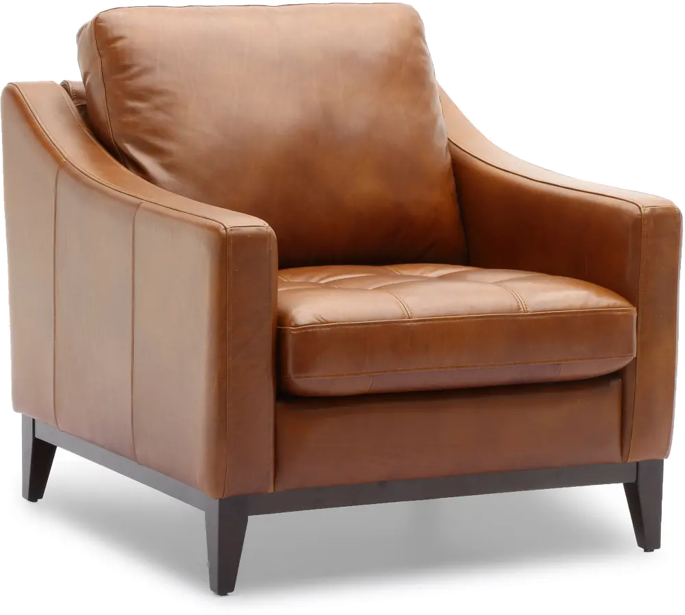 De la Cruz Mid Century Modern Brown Leather Chair-1