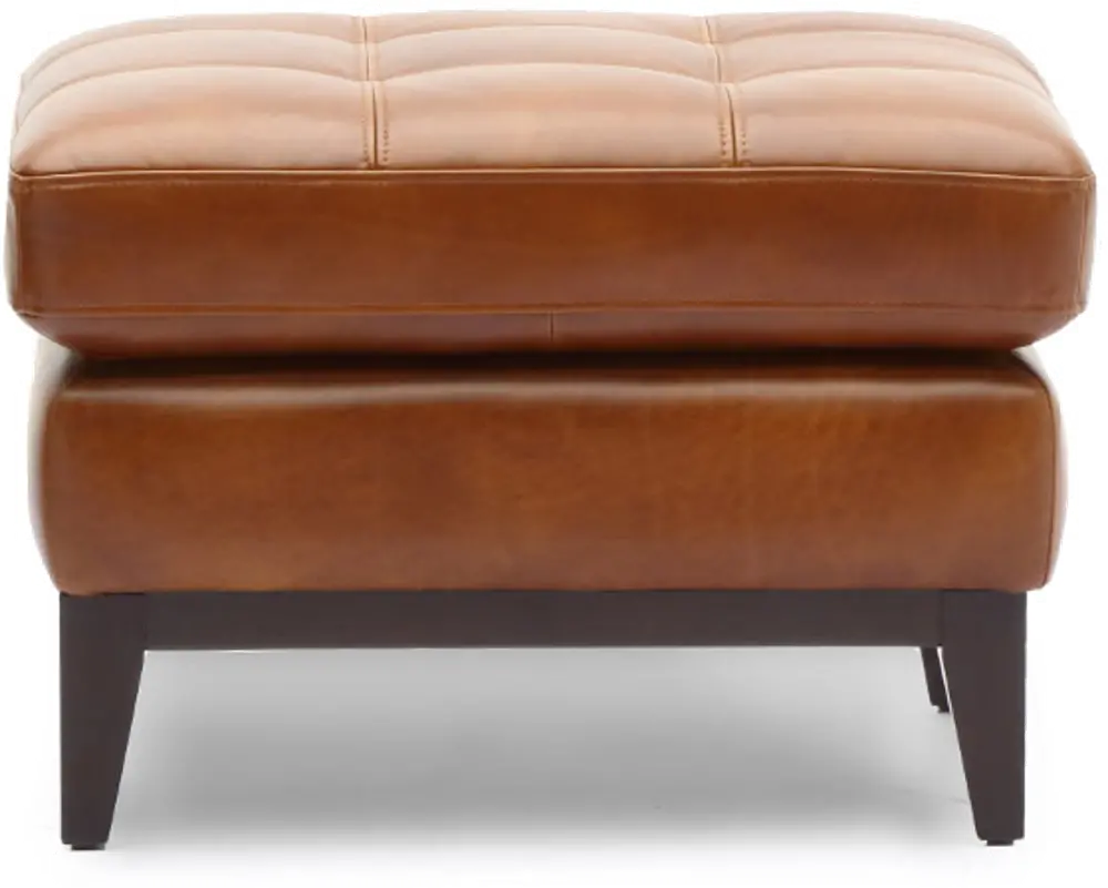 De la Cruz Mid Century Modern Brown Leather Ottoman-1