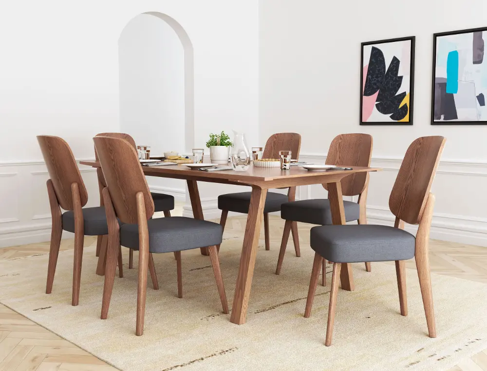 Mid Century Modern Walnut Brown Dining Room Chair (Set of 2) - Alberta-1