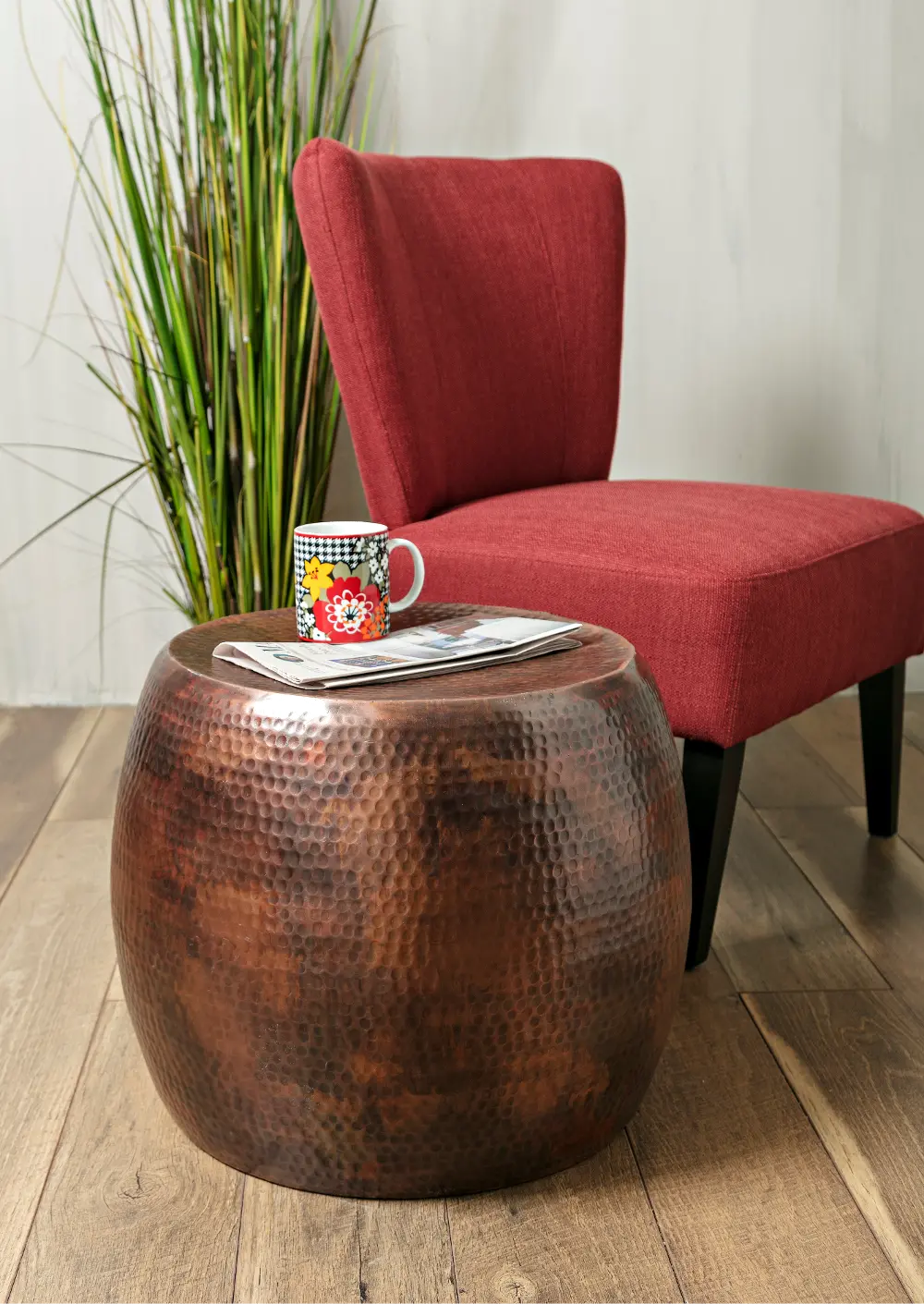 Round Textured Brown Accent Table - Nuria-1