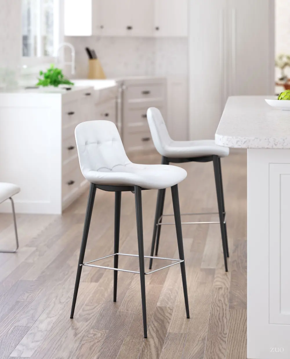 White Upholstered Bar Stool (Set of 2) - Tangiers-1
