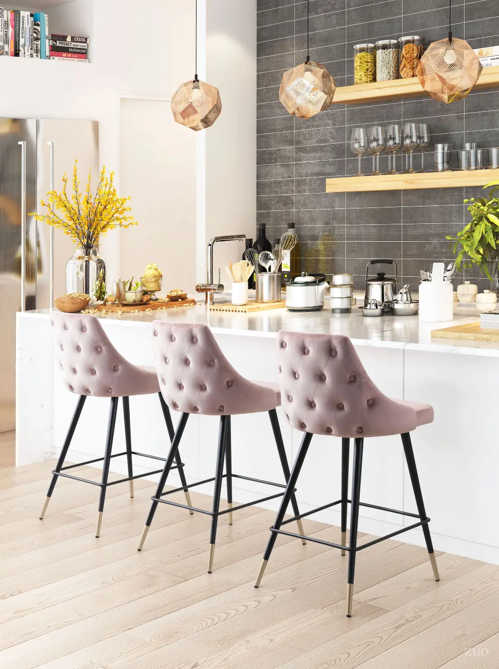 Pink Upholstered Counter Height Stool - Piccolo-1