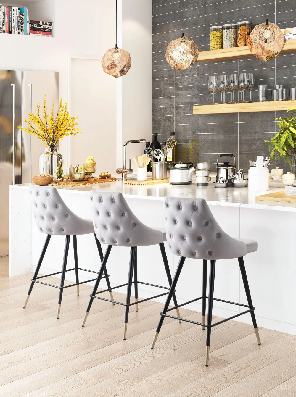 Gray Upholstered Counter Height Stool - Piccolo-1
