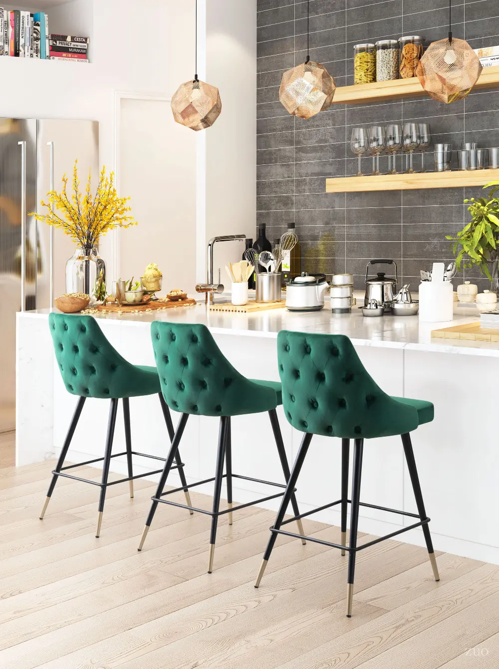 Green Upholstered Counter Height Stool - Piccolo-1