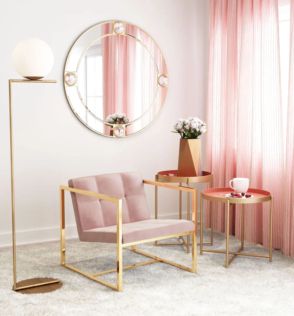 Modern Pink Upholstered Lounge Chair with Gold Frame-1