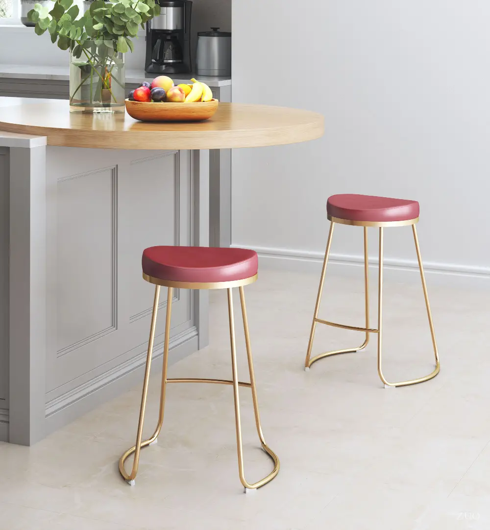 Burgundy and Gold Counter Height Stool (Set of 2) - Bree-1