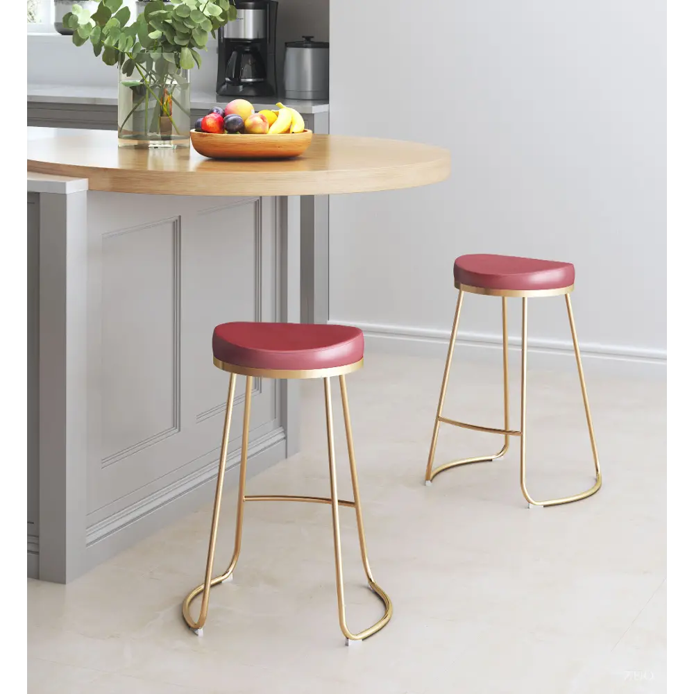 Burgundy and Gold Counter Height Stool (Set of 2) - Bree-1