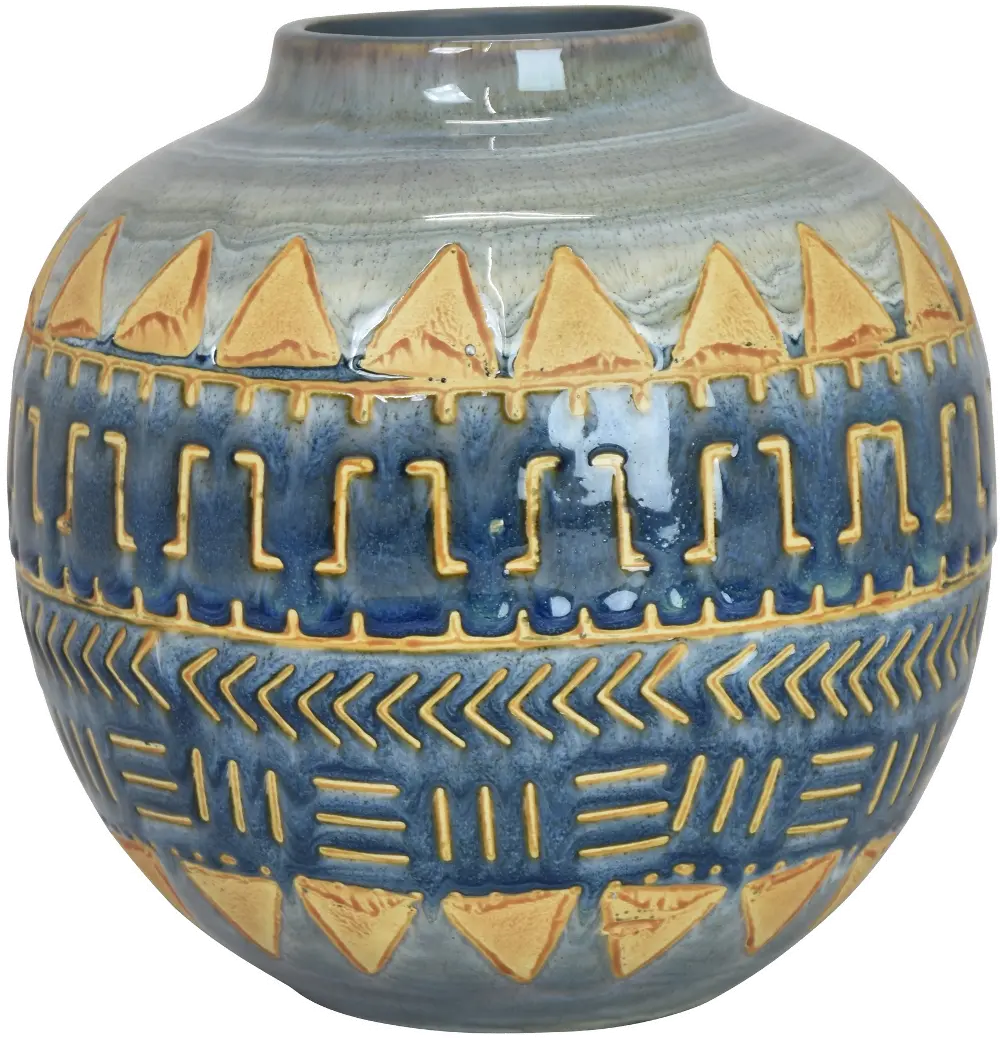 7 Inch Round Blue Tribal Vase-1