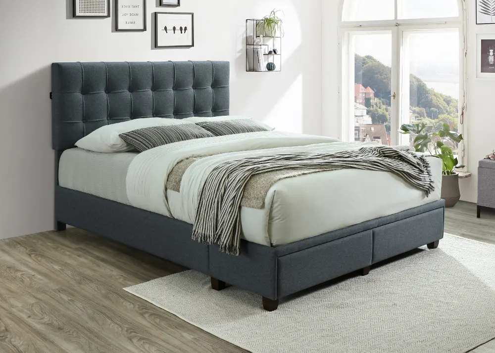 Dark Gray King Upholstered Bed with Storage - Antoine-1