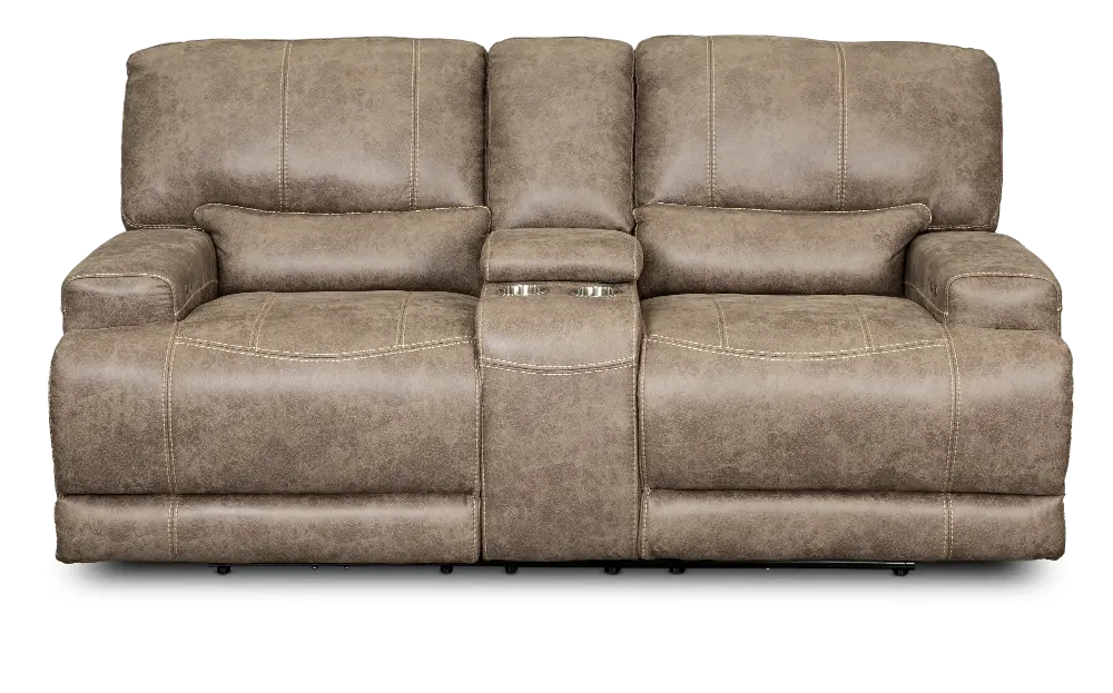 Omega Tan Power Reclining Loveseat with Console-1
