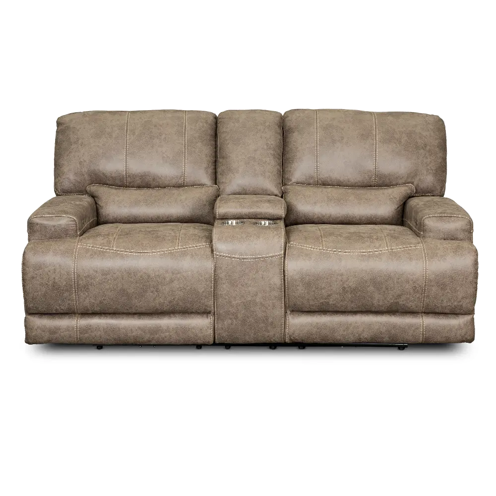 Omega Tan Power Reclining Loveseat with Console-1