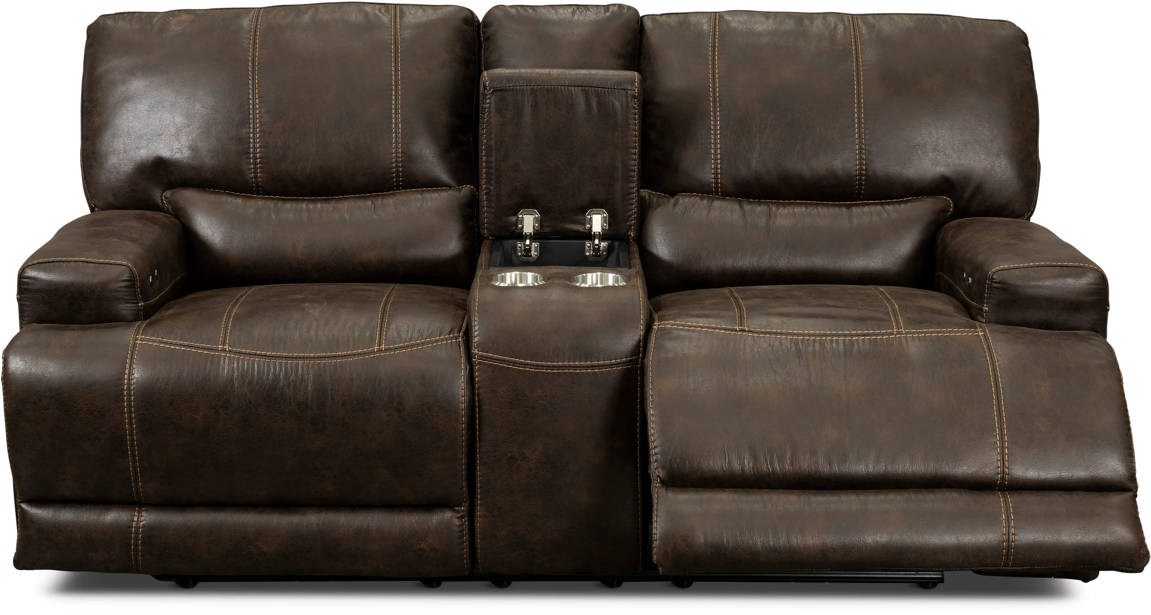 Omega Chocolate Brown Power Reclining Loveseat with Console RC