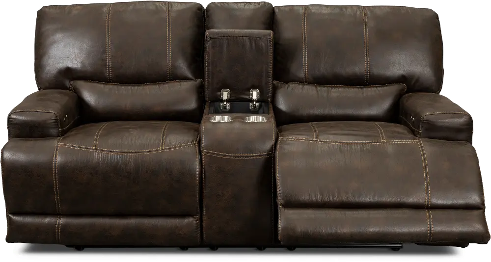 Omega Chocolate Brown Power Reclining Loveseat with Console-1