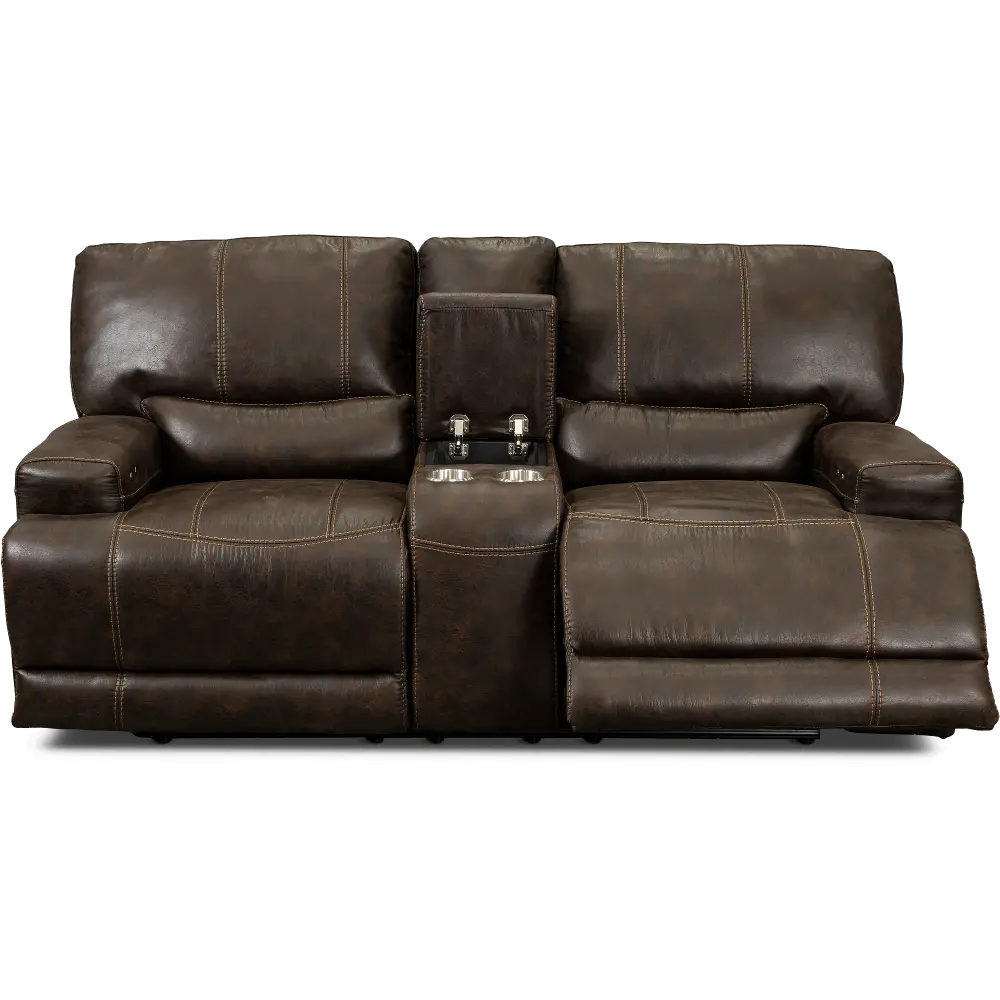 Omega Chocolate Brown Power Reclining Loveseat with Console-1