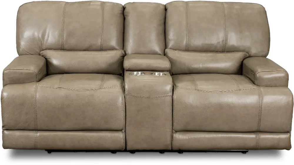 Omega Taupe Leather Power Reclining Loveseat with Console-1