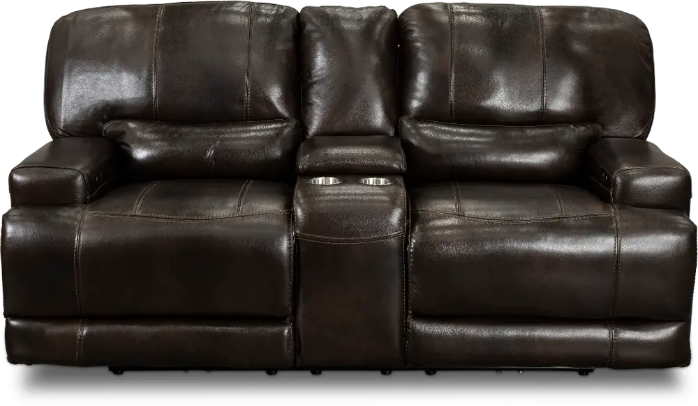 Omega Brown Leather Power Reclining Loveseat with Console-1