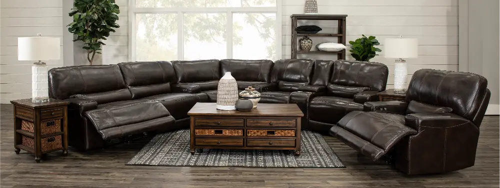 Omega Brown Leather 3 Piece Power Reclining Sectional-1