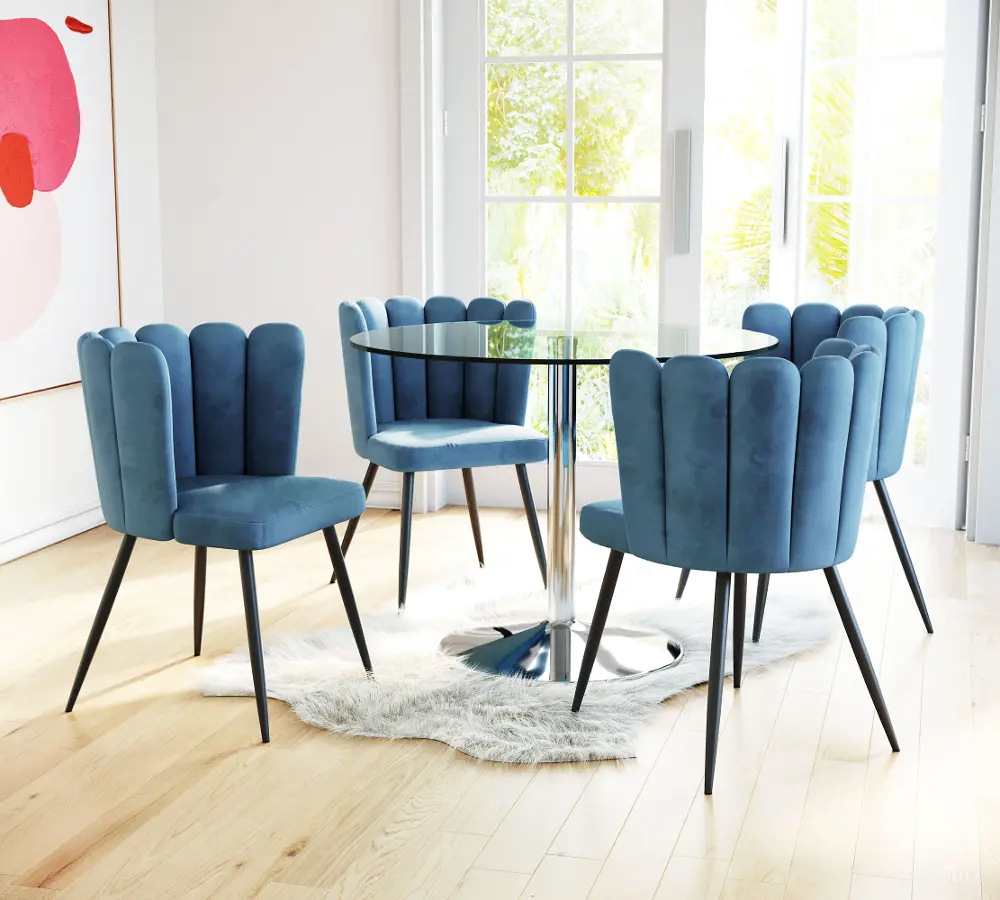 Blue Velvet Upholstered Dining Room Chair (Set of 2) - Adele-1