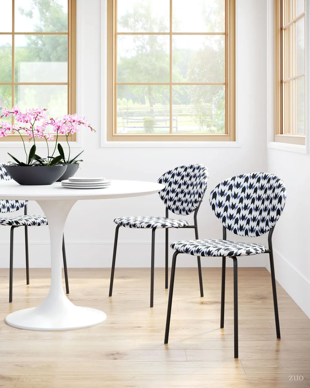 Black and White Patterned Dining Room Chair (Set of 2) - Clyde-1