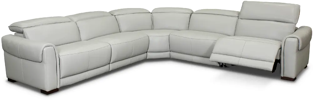 Dove Gray Leather 5 Piece Power Reclining Sectional - Vio-1