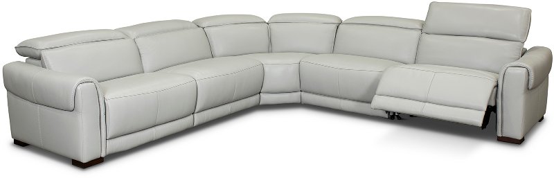 Dove Gray Leather 5 Piece Power, Top Grain Leather Power Reclining Sectional Sofa