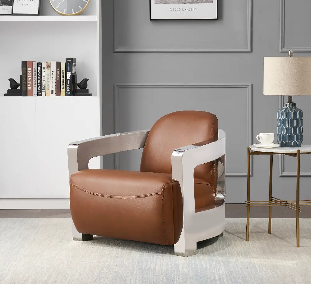 Pacer Brown Leather and Chrome Accent Chair-1