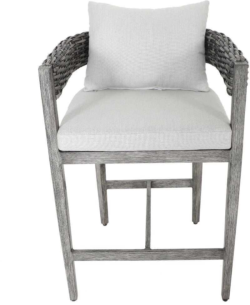 Weathered Gray Patio Bar Stool With, Wicker Bar Stool With Cushion