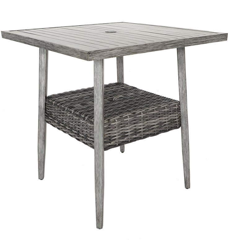 Weathered Gray 36 Inch Square Patio Bar, Weathered Grey Wicker Outdoor Furniture