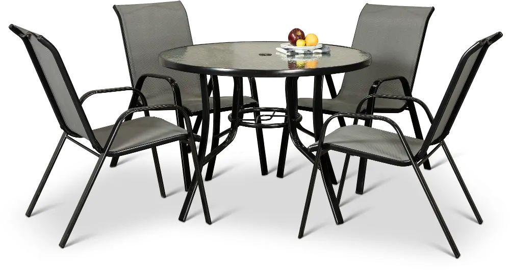 Bali 5 Piece Round Patio Dining Set with 4 Sling Chairs-1